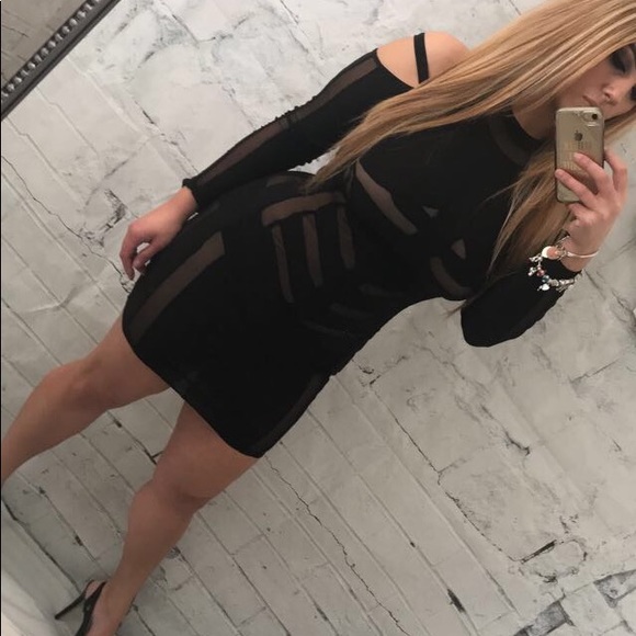 Sexy strappy semi sheer cutout cold shoulder dress - Picture 2 of 4
